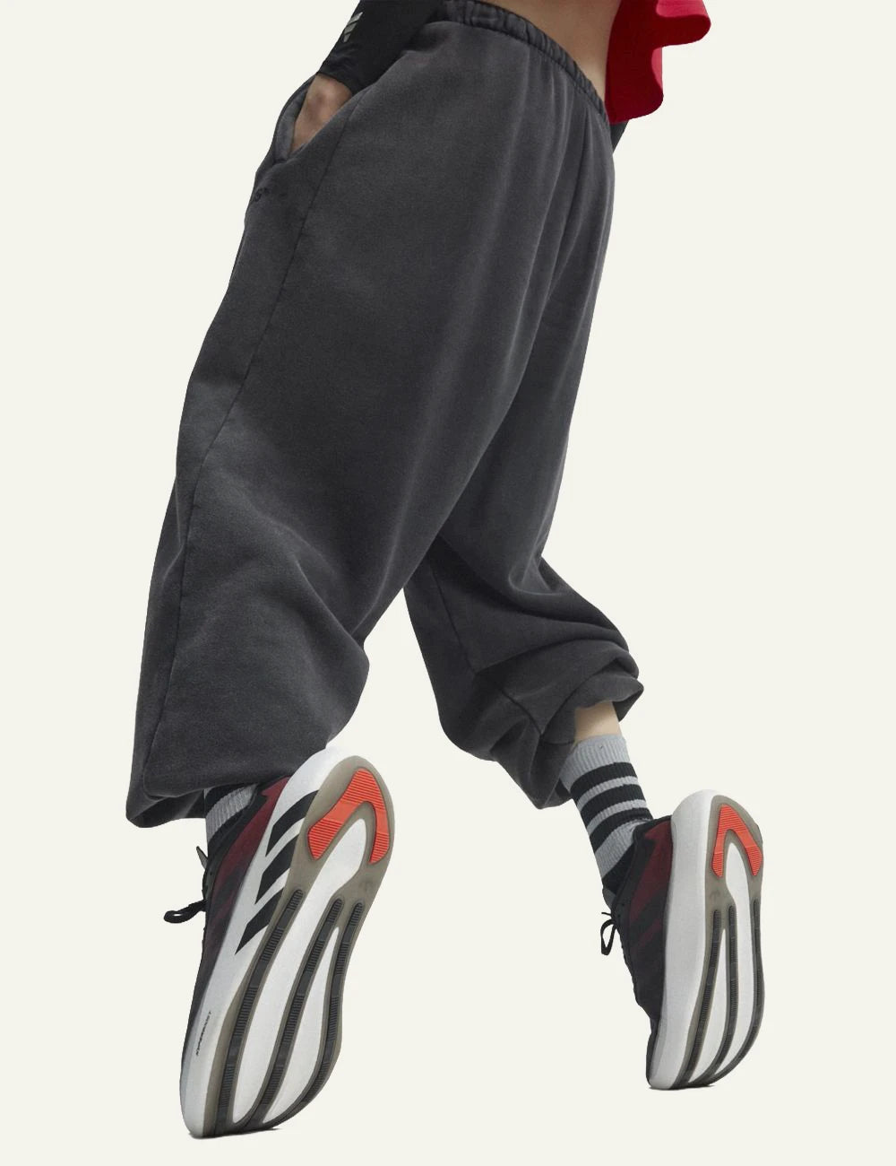 Men's Adidas Hyperboost sneakers in Core Black Solar Red and Cloud White with BOOST cushioning model back