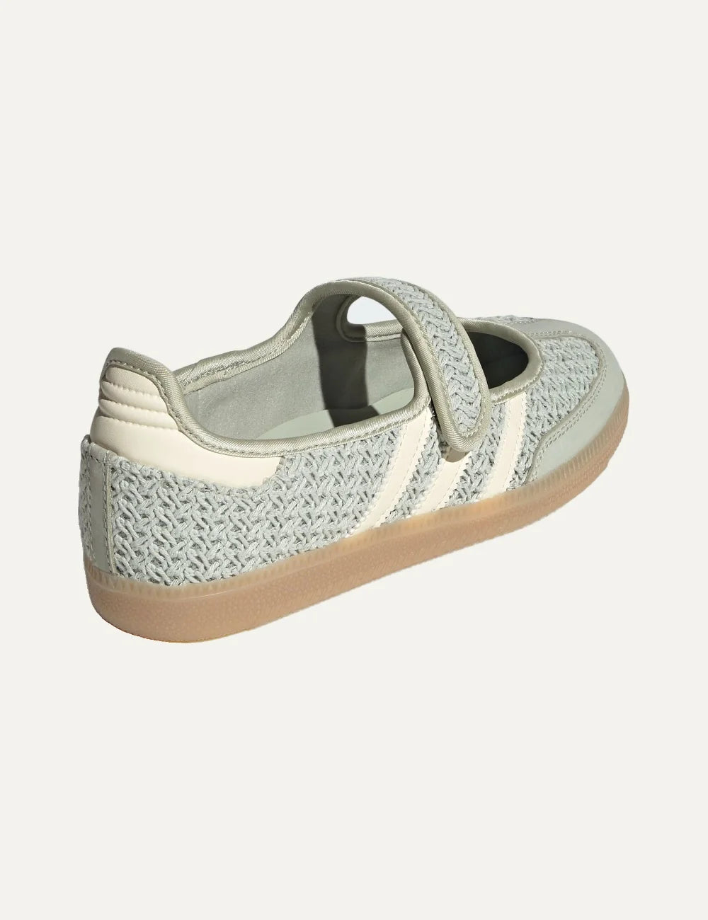 adidas Originals women Samba Jane Halo Green woven ballet flats with Warm Vanilla 3-Stripes and Mary Jane strap back