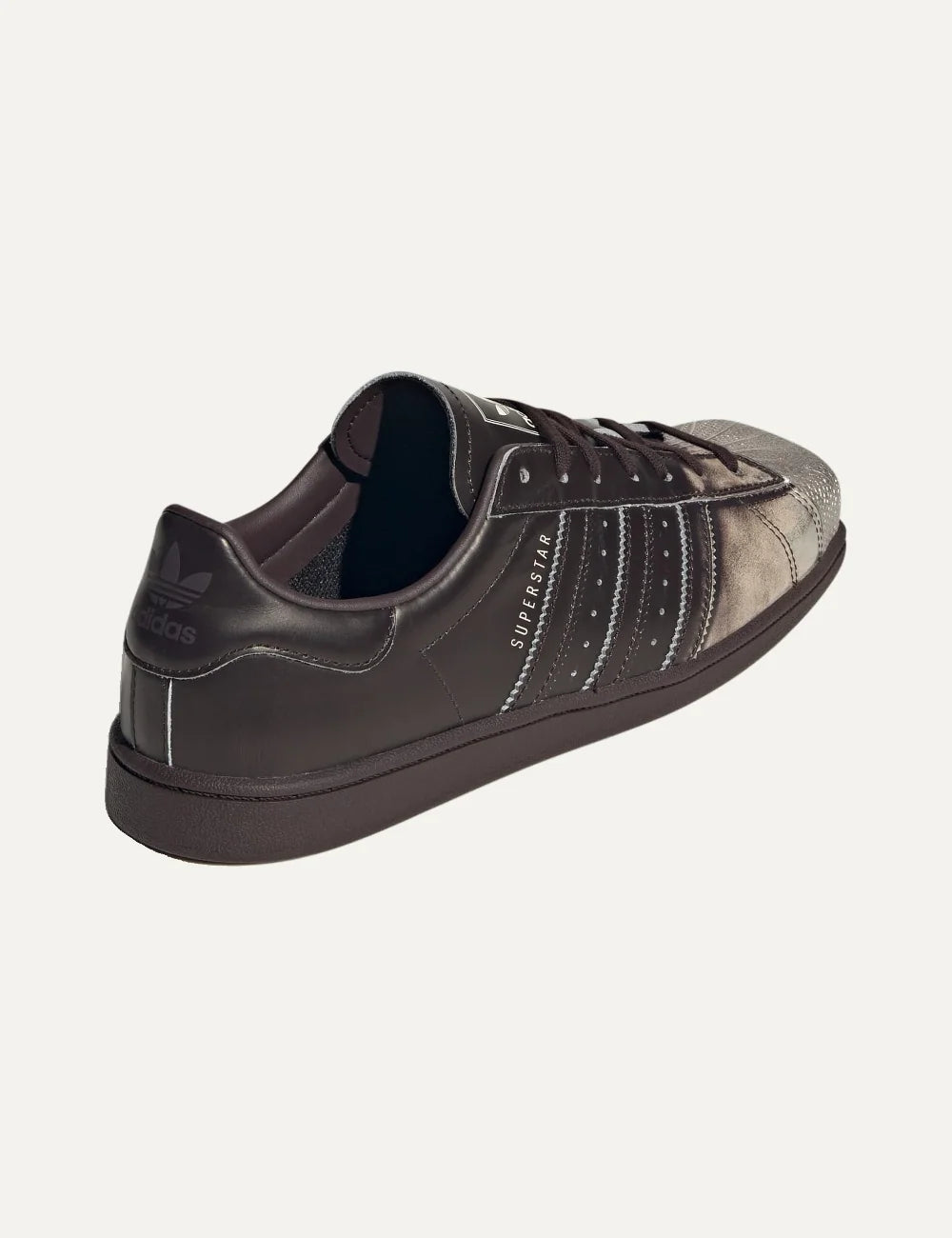 adidas Originals women Superstar SQ Aurora Coffee leather sneakers with Silver Metallic shell toe and 3-Stripes back