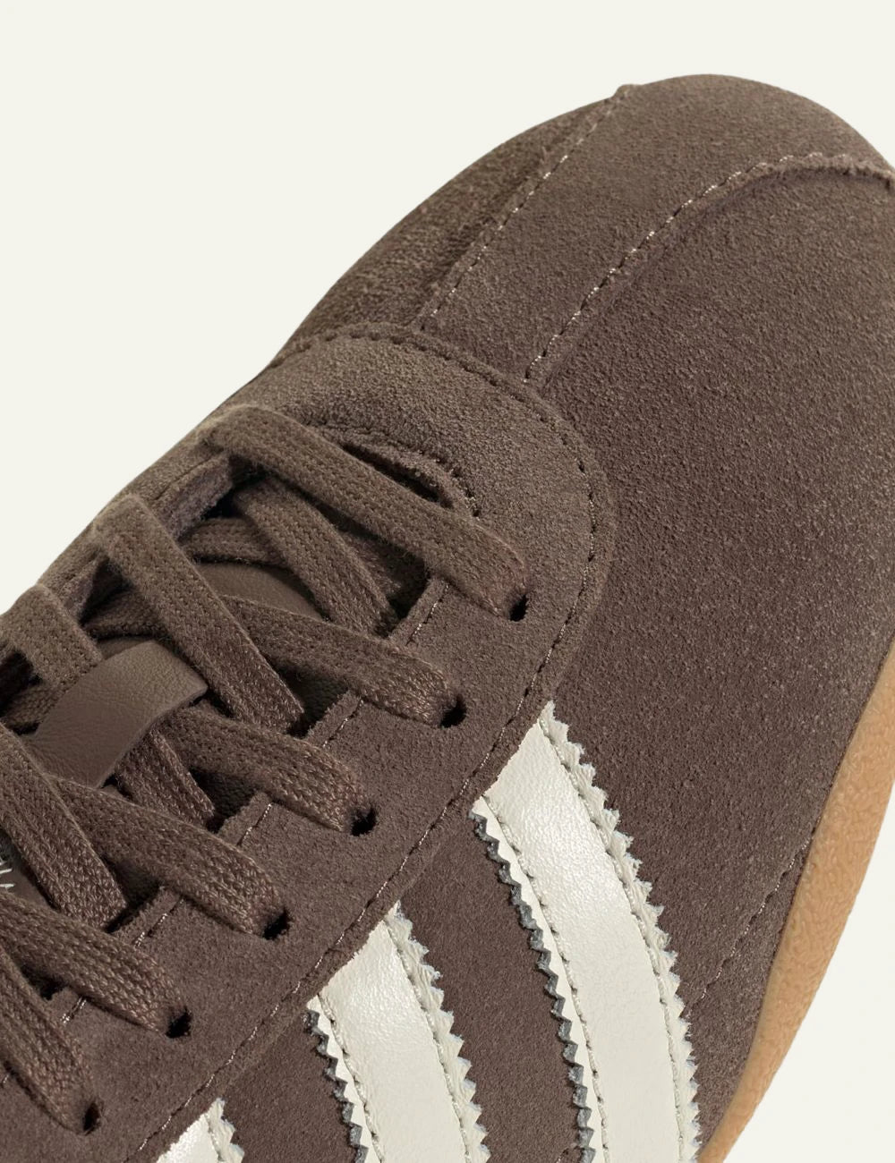 Women's adidas Originals Tokyo brown suede sneakers with off-white 3-Stripes and gum sole angled