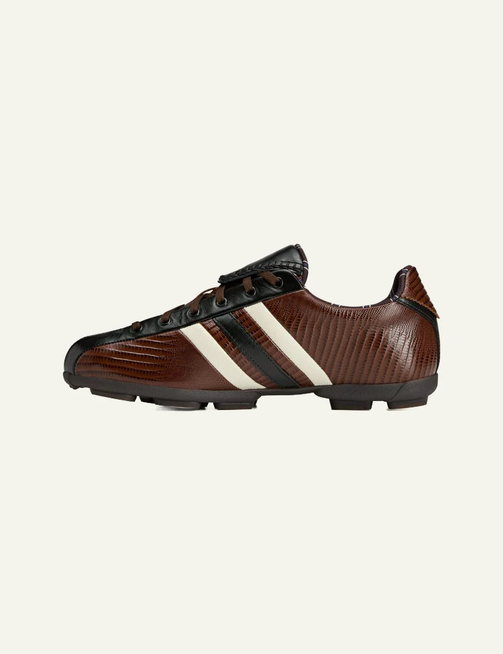 Adidas Y-3 x Wales Bonner lizard leather sneakers cream white dark brown opposite side view