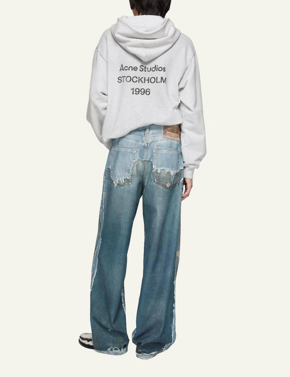 Acne Studios baggy jeans light blue trompe loeil distressed back view