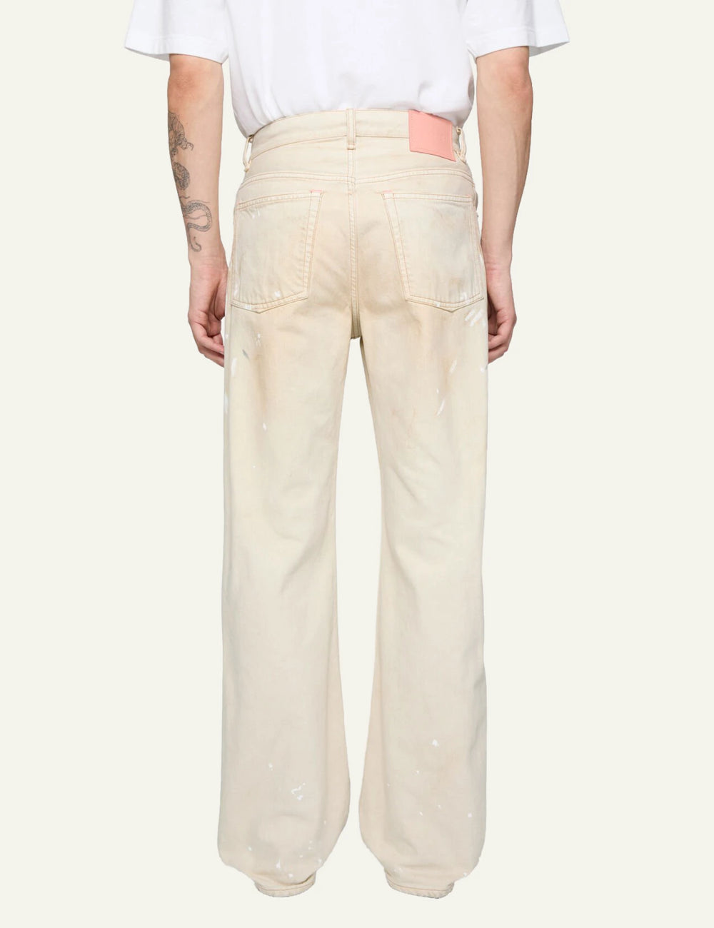 Acne Studios jeans ecru dirty wash wide straight leg paint marks back view