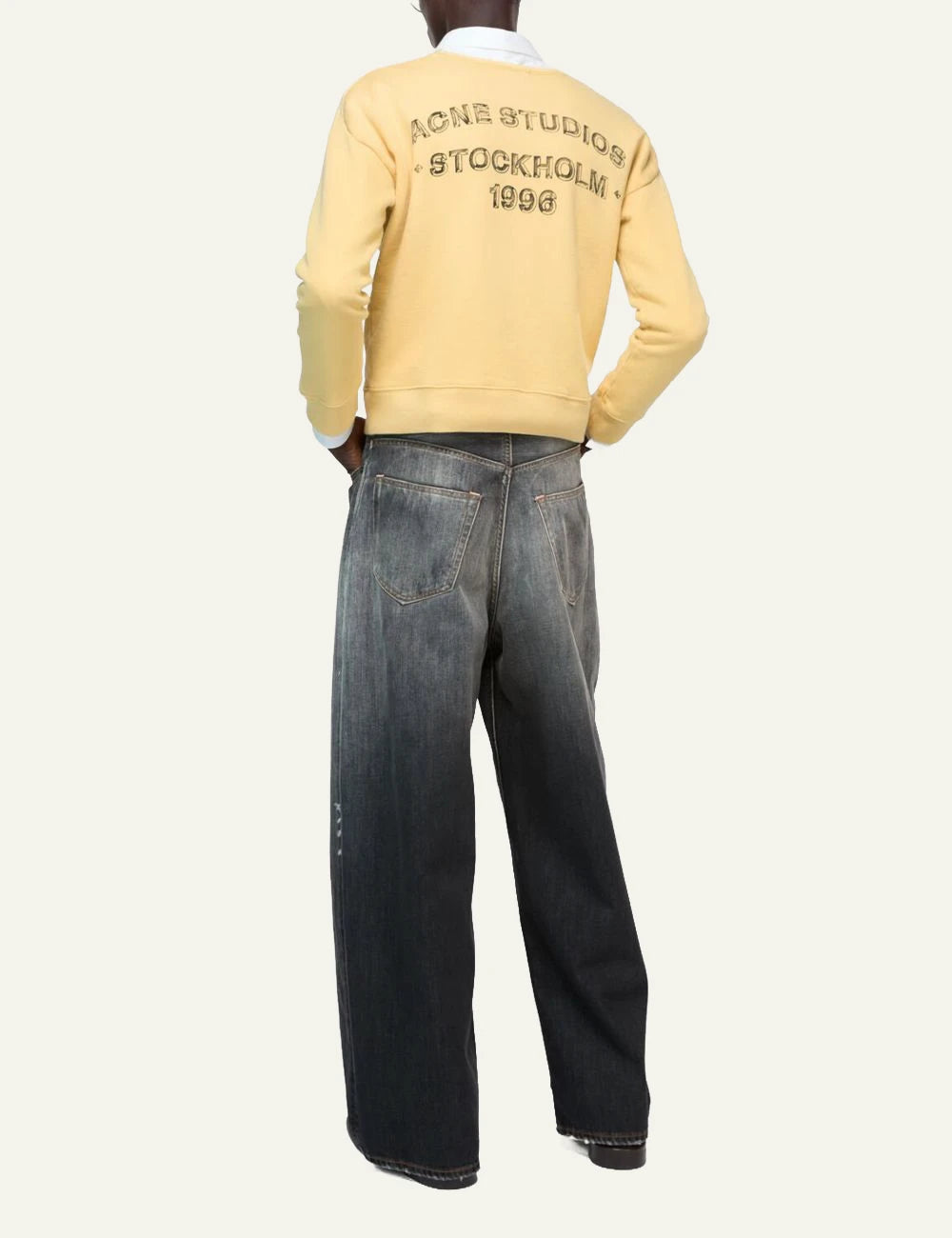 Acne Studios sweatshirt light yellow sun faded cotton fleece regular fit back view