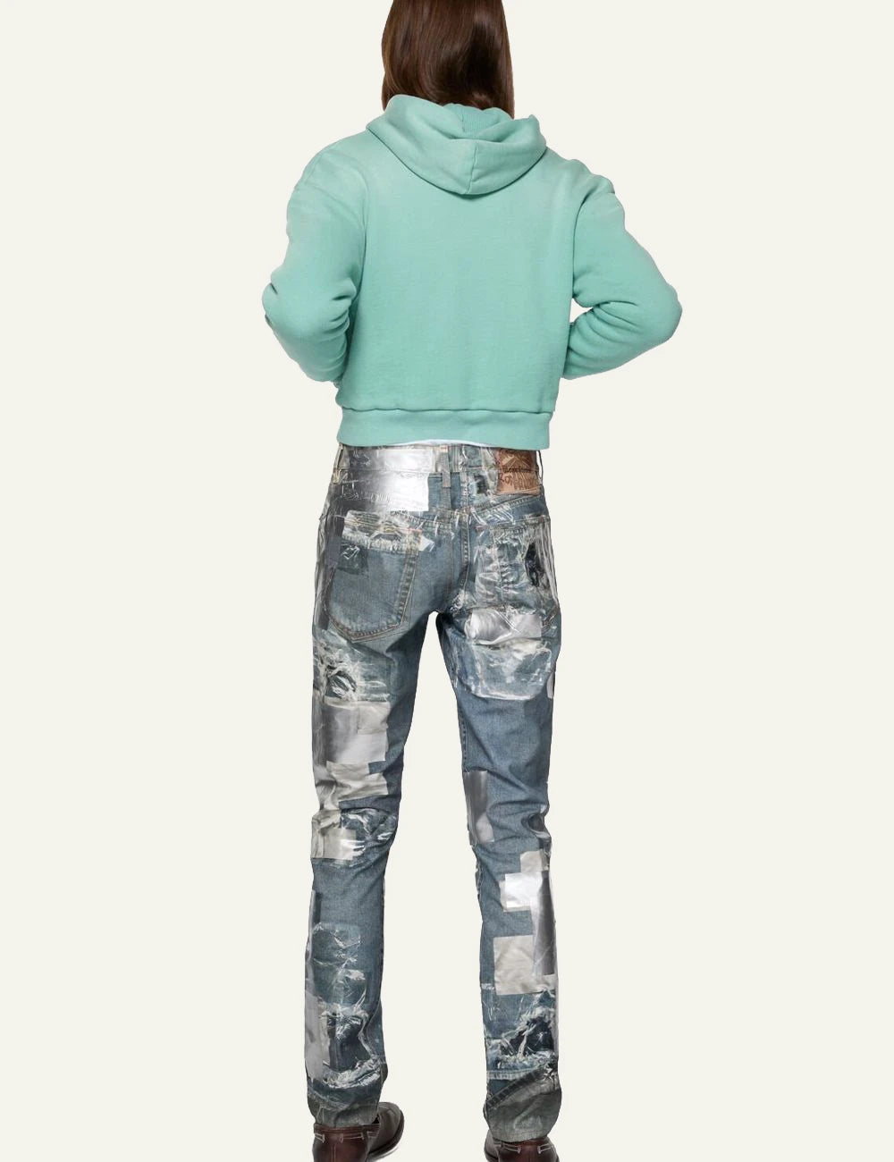 Acne Studios zip hoodie green sun kissed fade fleece logo chest back view