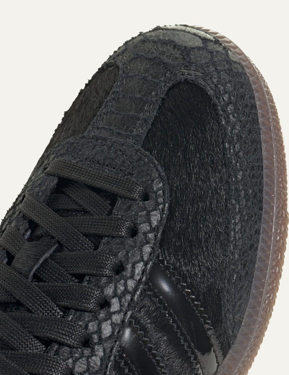 adidas Samba OG black pony hair sneakers detail leather texture