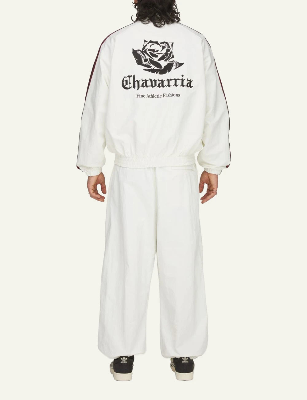 adidas Originals Chavarria woven track pants off white oversized side stripe back view