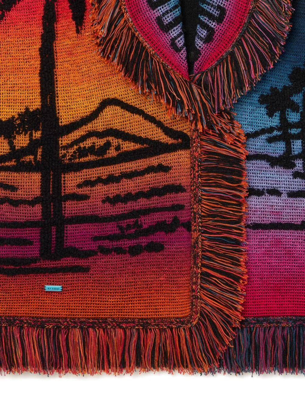 Alanui Sunset Stories cardigan multicolor jacquard fringed detail view