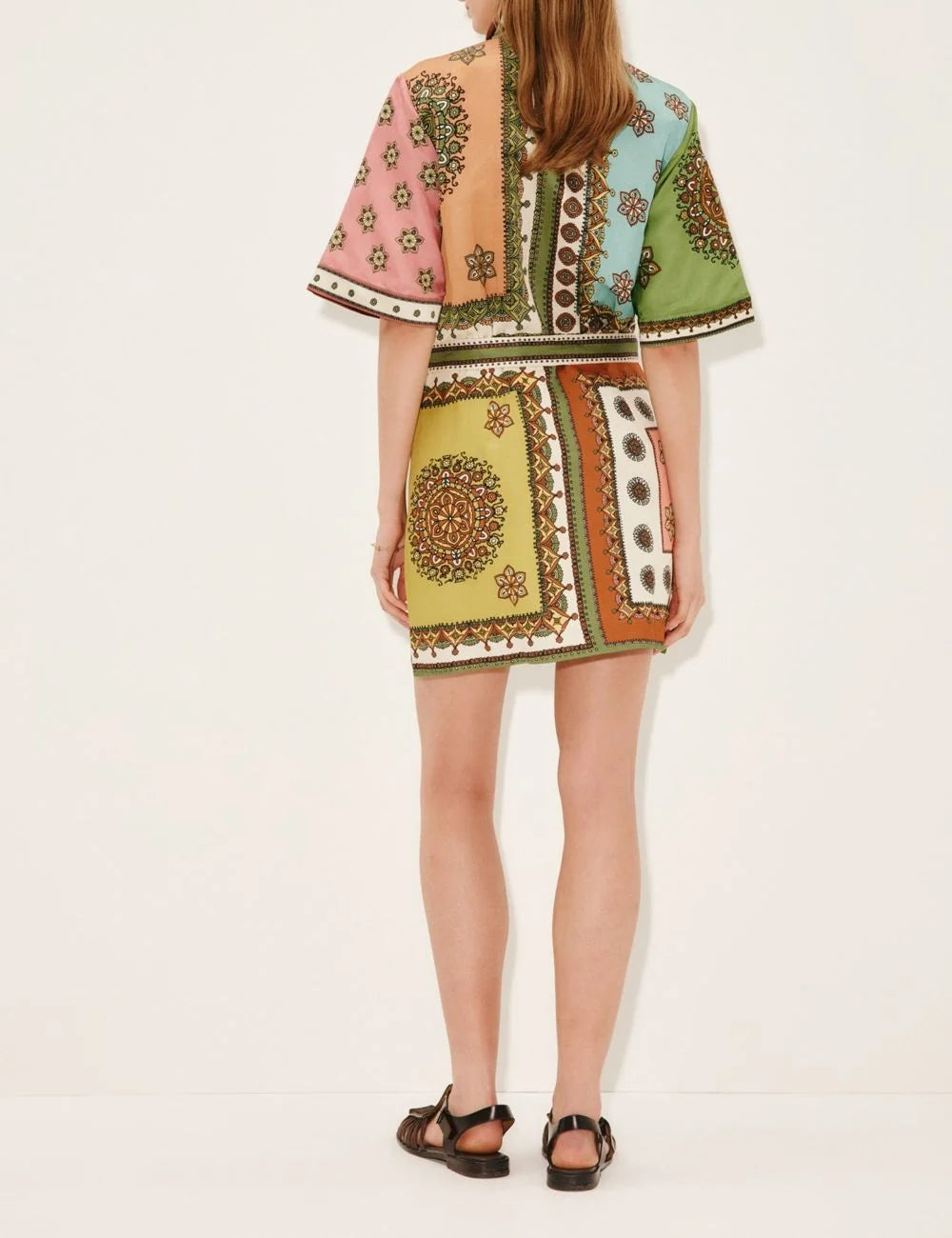 Alemais Contina mini dress back view detail patchwork design