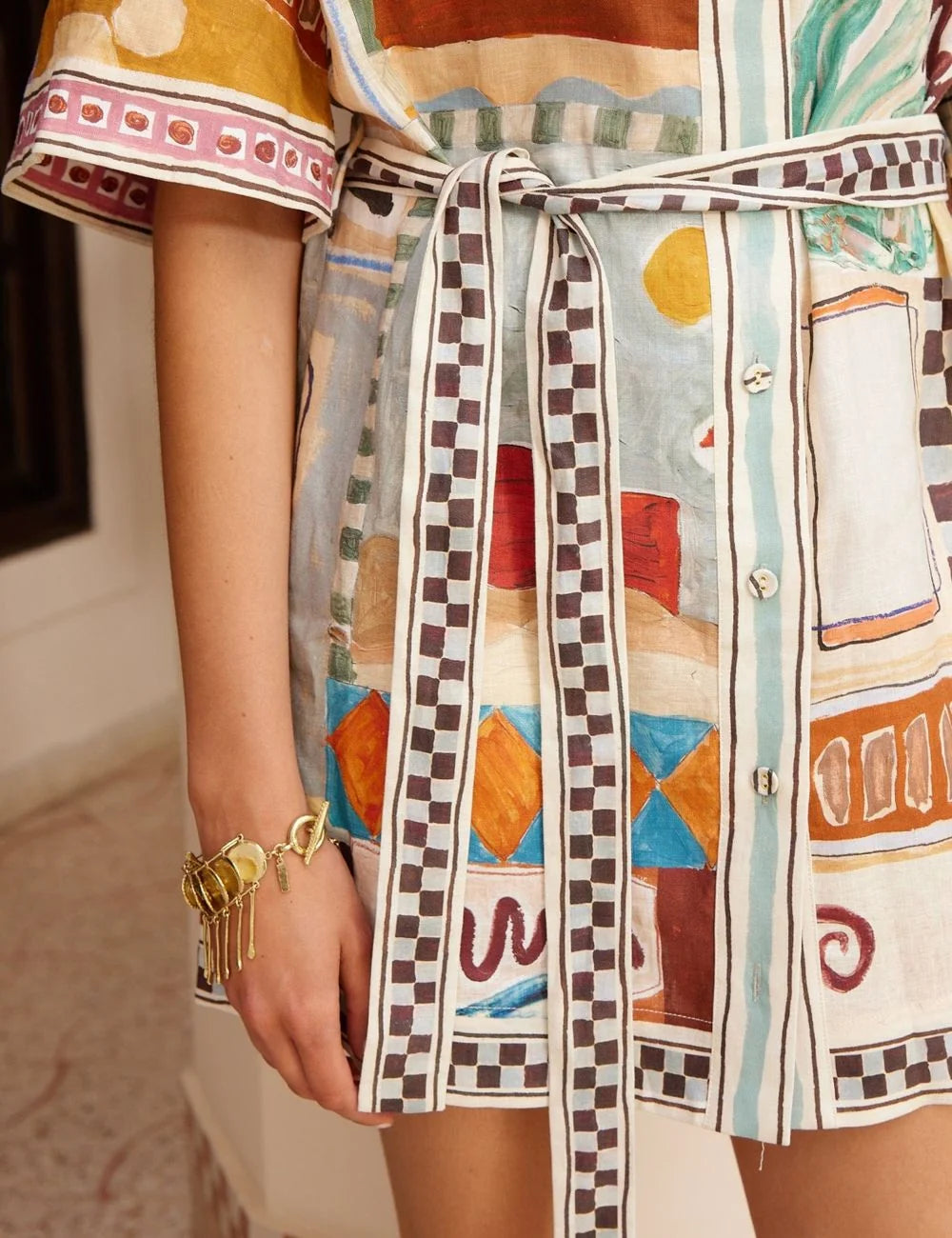 Alemais Michelle mini shirtdress detail self-tie belt linen fabric