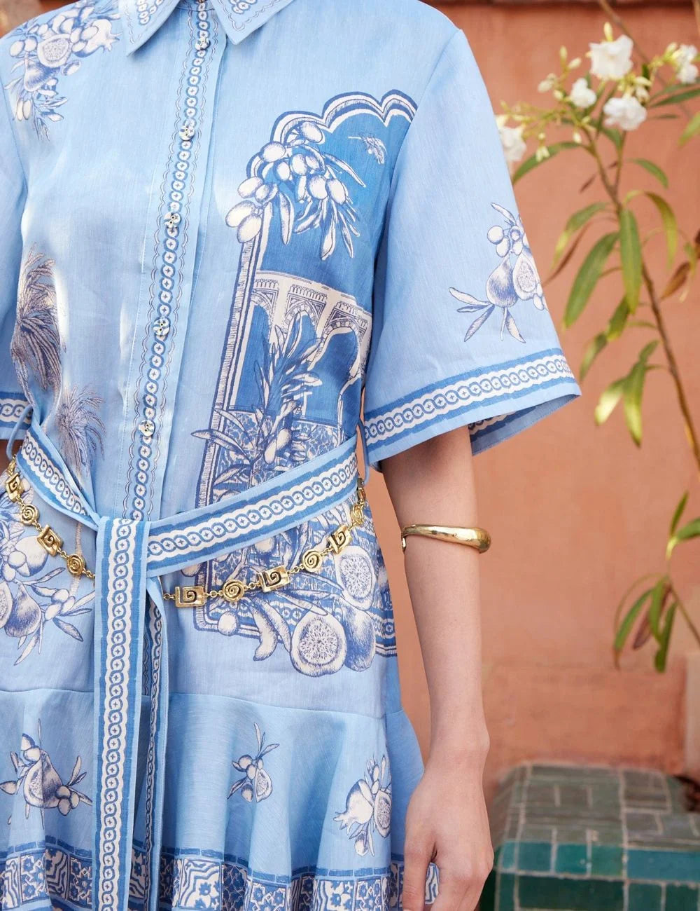 Alemais blue mini dress self tie belt waist detail