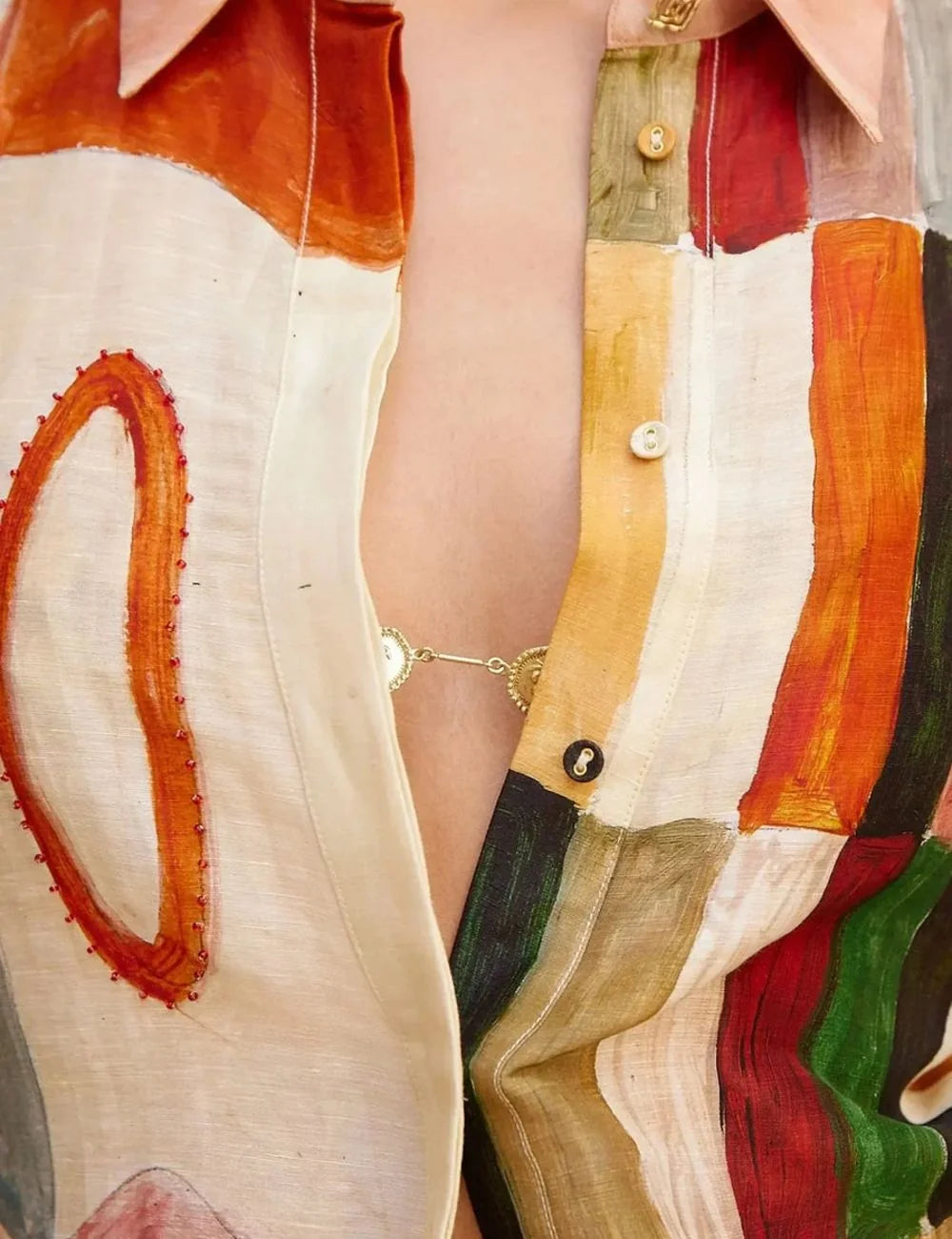 Alemais Marjorelle shirt detail concealed buttons artistic pattern