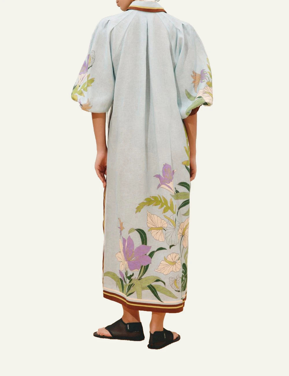 alemais alfie shirtdress midi linen floral light blue back view