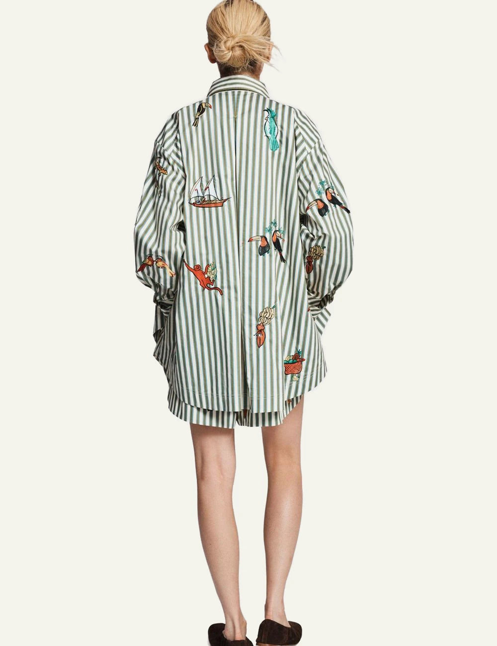 alemais bisou embroidered striped shirt green long sleeve back view
