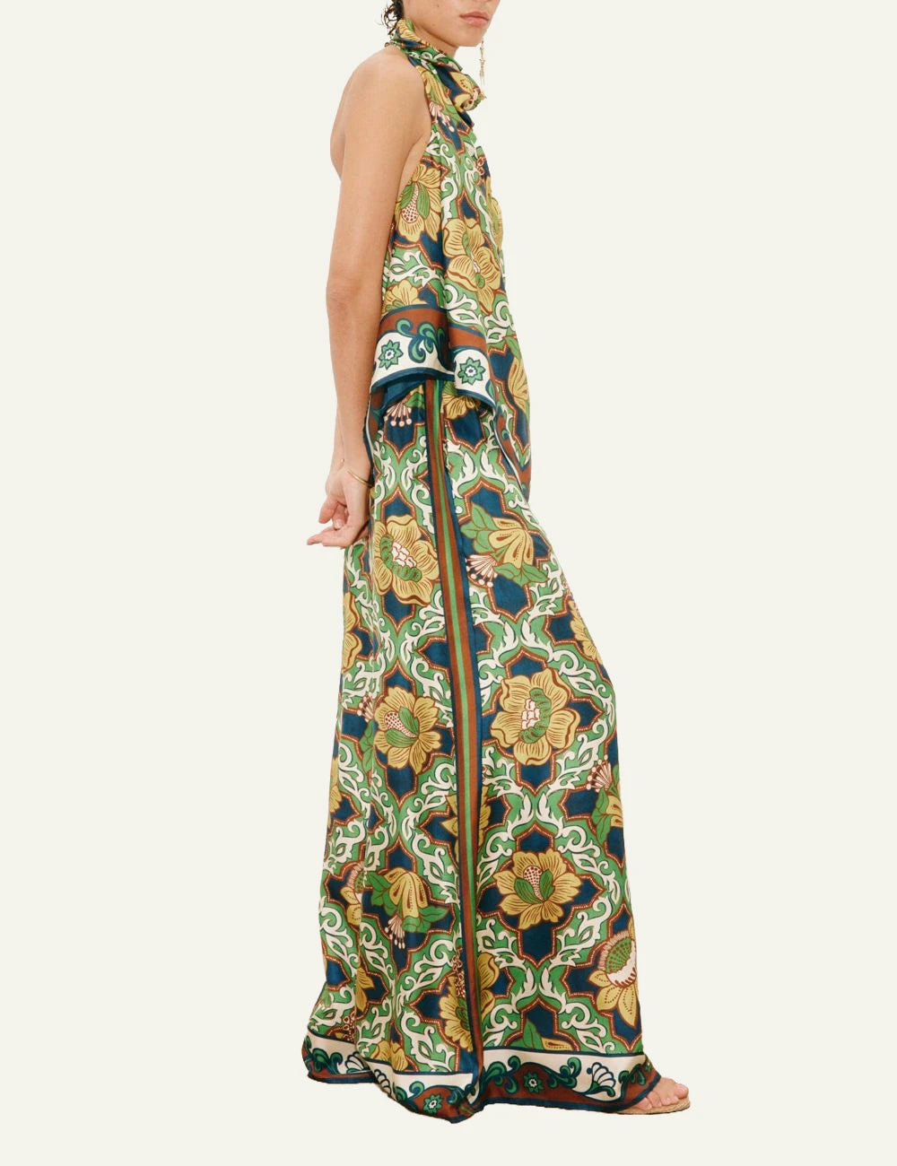 Alemais Liana silk halter top twill floral print side model view