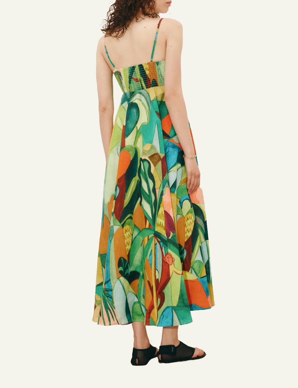 Alemais Mokshini midi sundress colorful tropical print back view