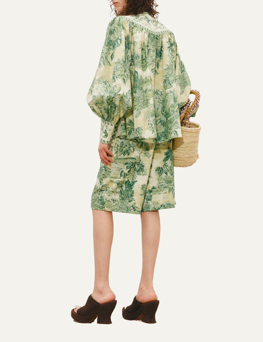 Alemais Sara blouse green tropical print long sleeve back view