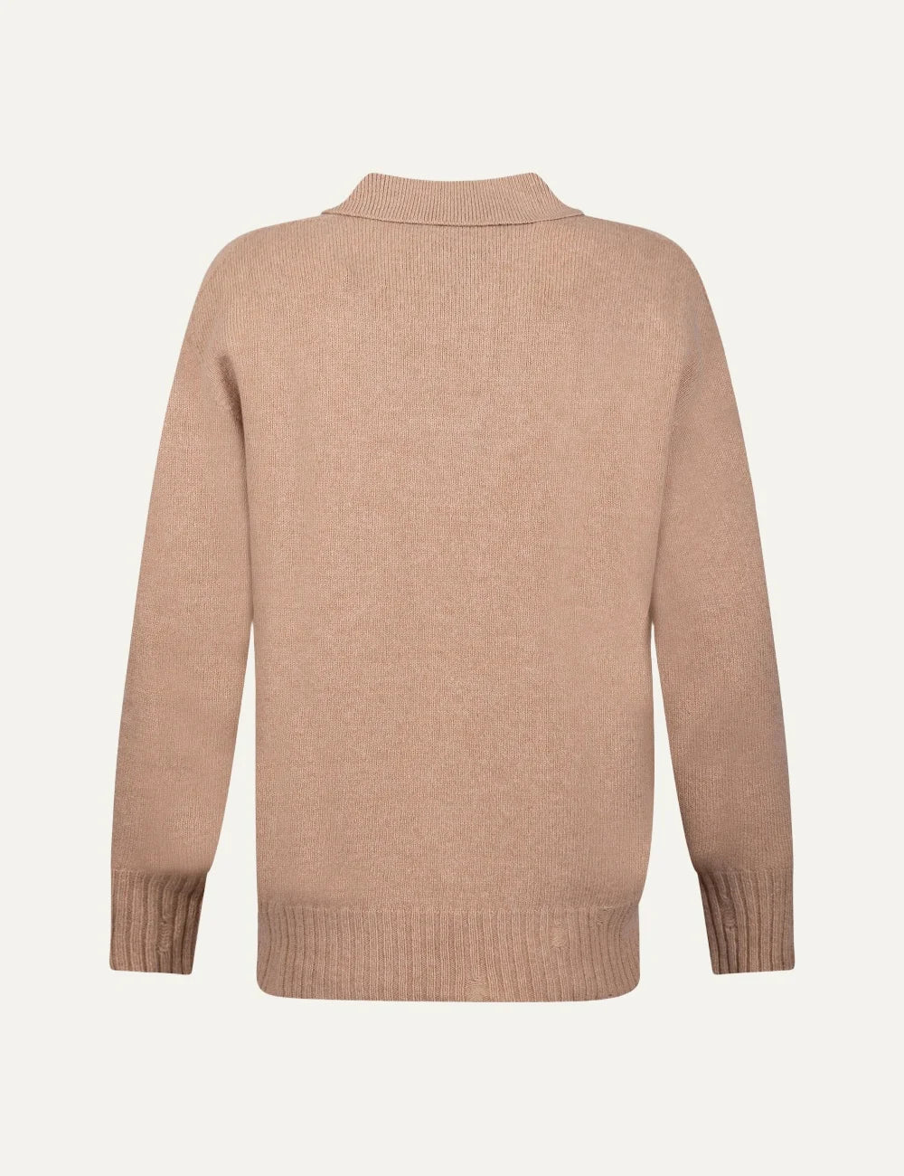 Men's Amaranto beige knitted polo sweater with three-button placket, long sleeves and ribbed cuffs back view