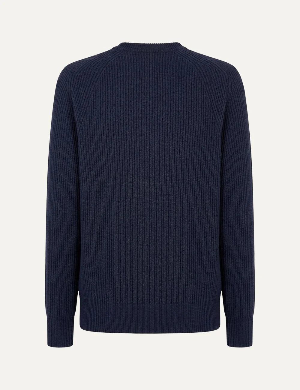 Men's Amaranto navy blue ribbed wool and cashmere sweater with four-button neckline and long sleeves, back view
