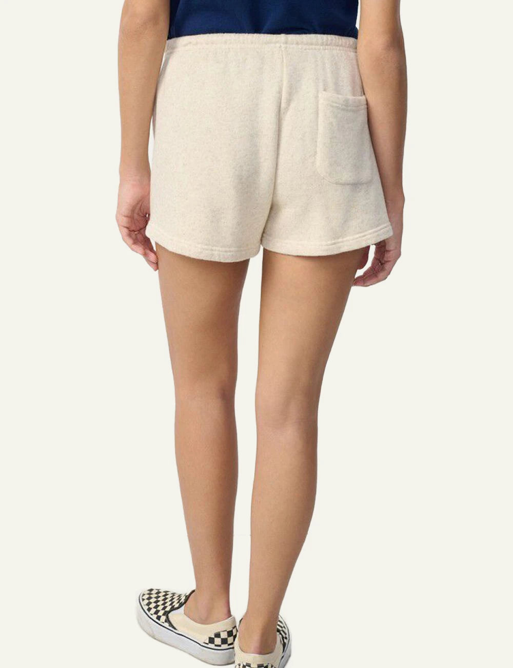 american vintage shorts beige elastic waist drawstring front back view