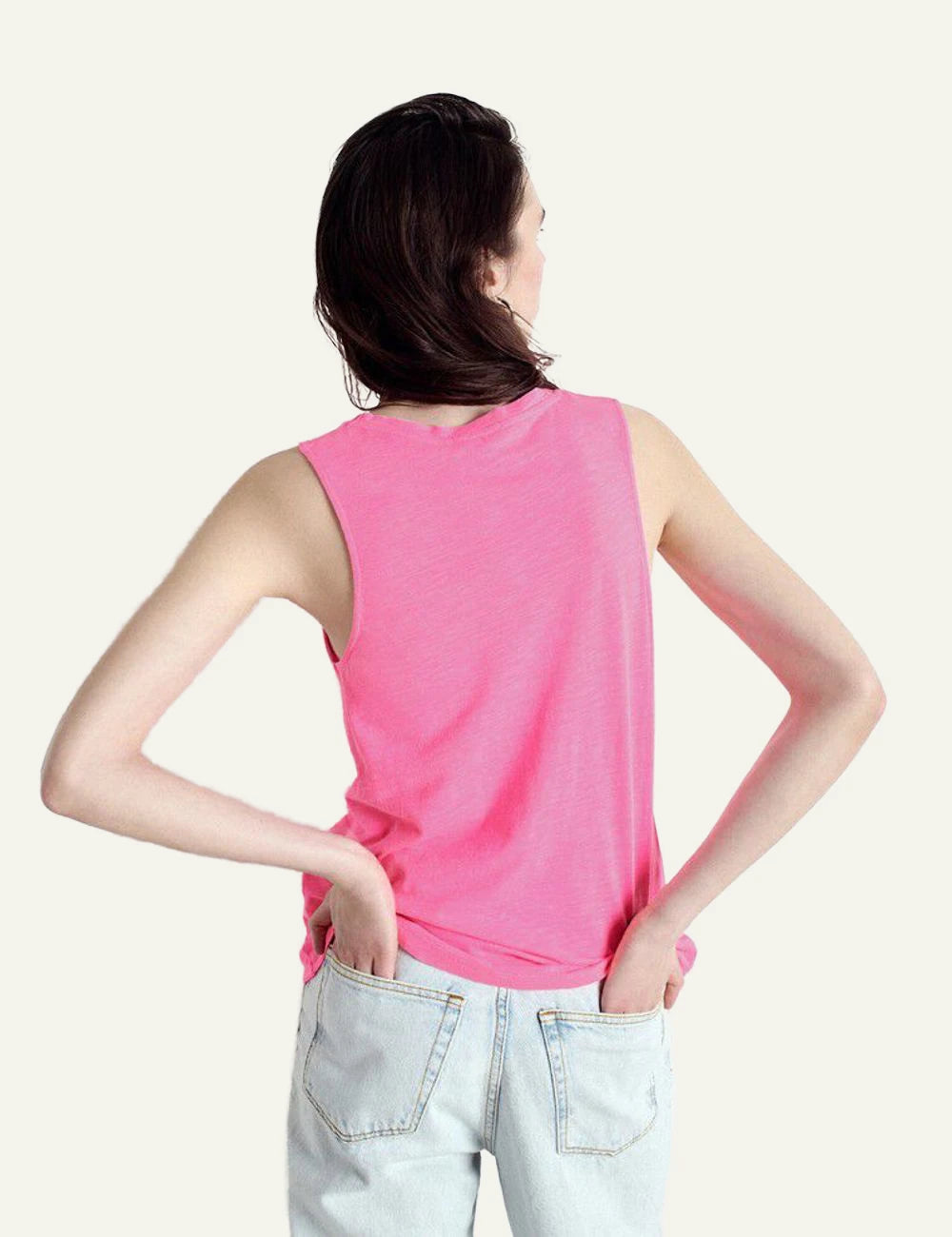 american vintage tank top pink scoop neck sleeveless back view