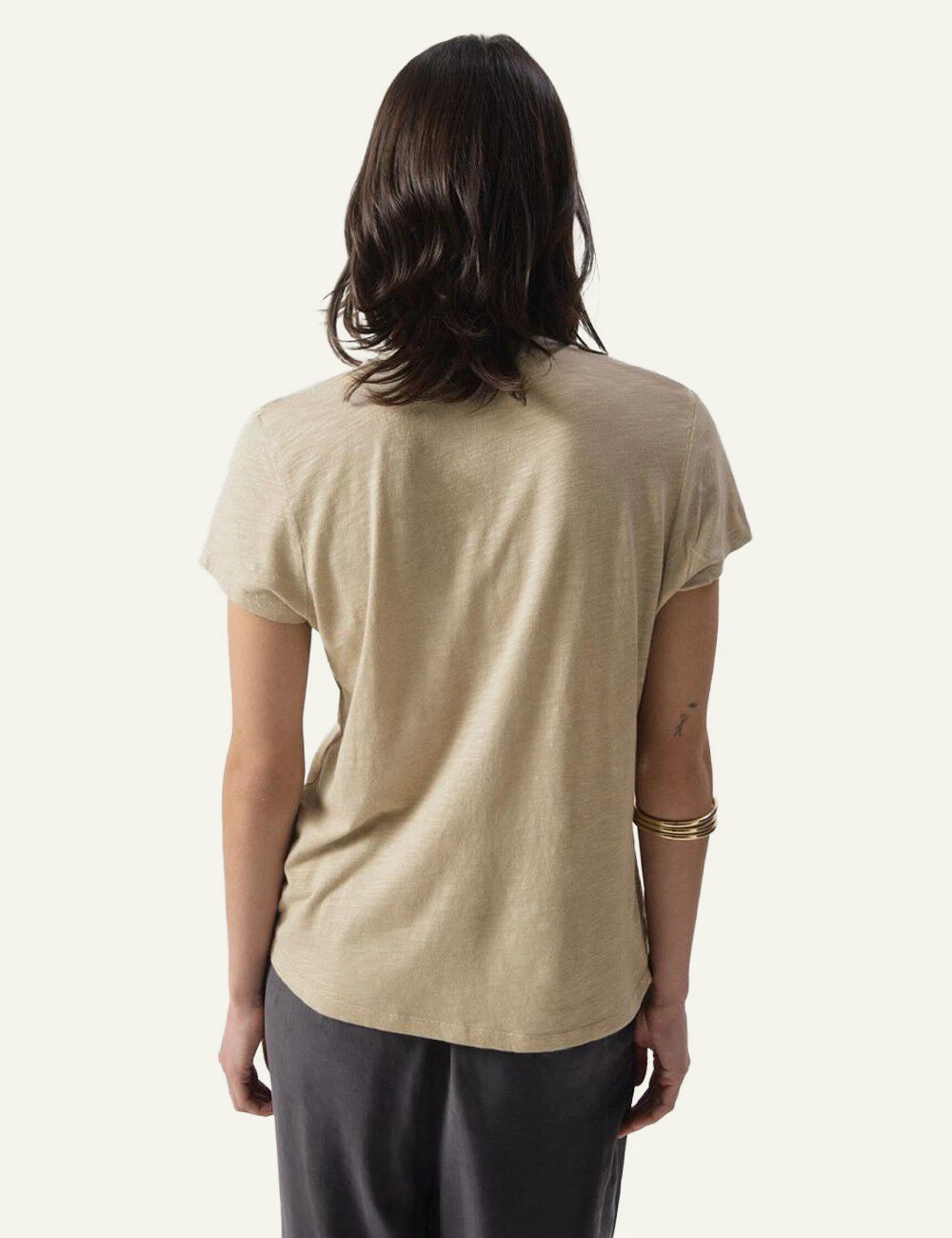 American Vintage t-shirt beige scoop neck short sleeve back view