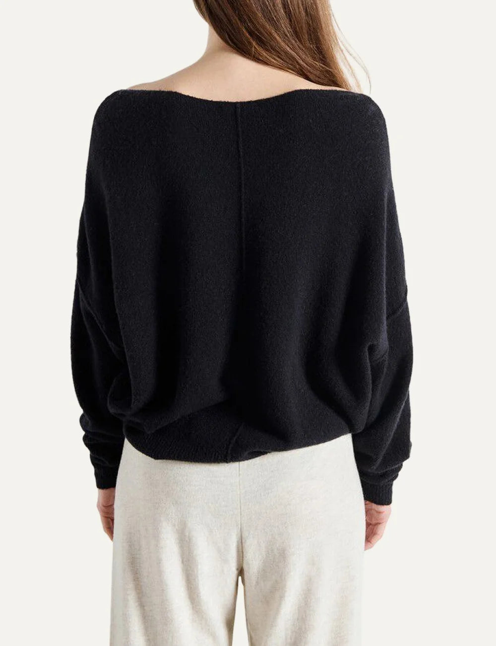 American Vintage women's black knit sweater with boat neck back