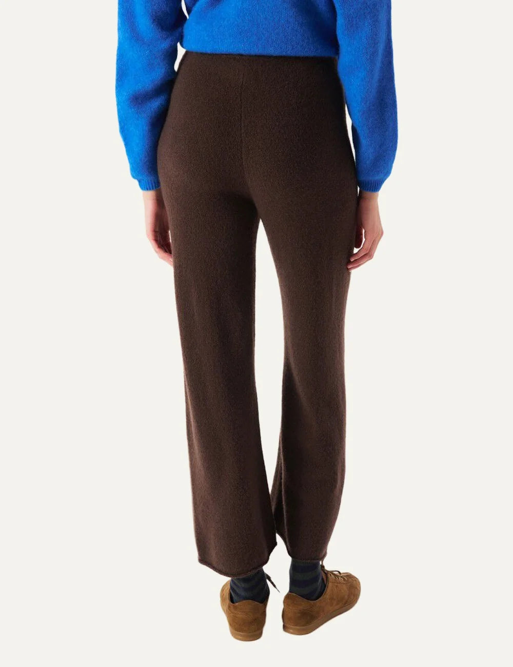 American Vintage women's dark brown knit wide leg pants with drawstring waist back