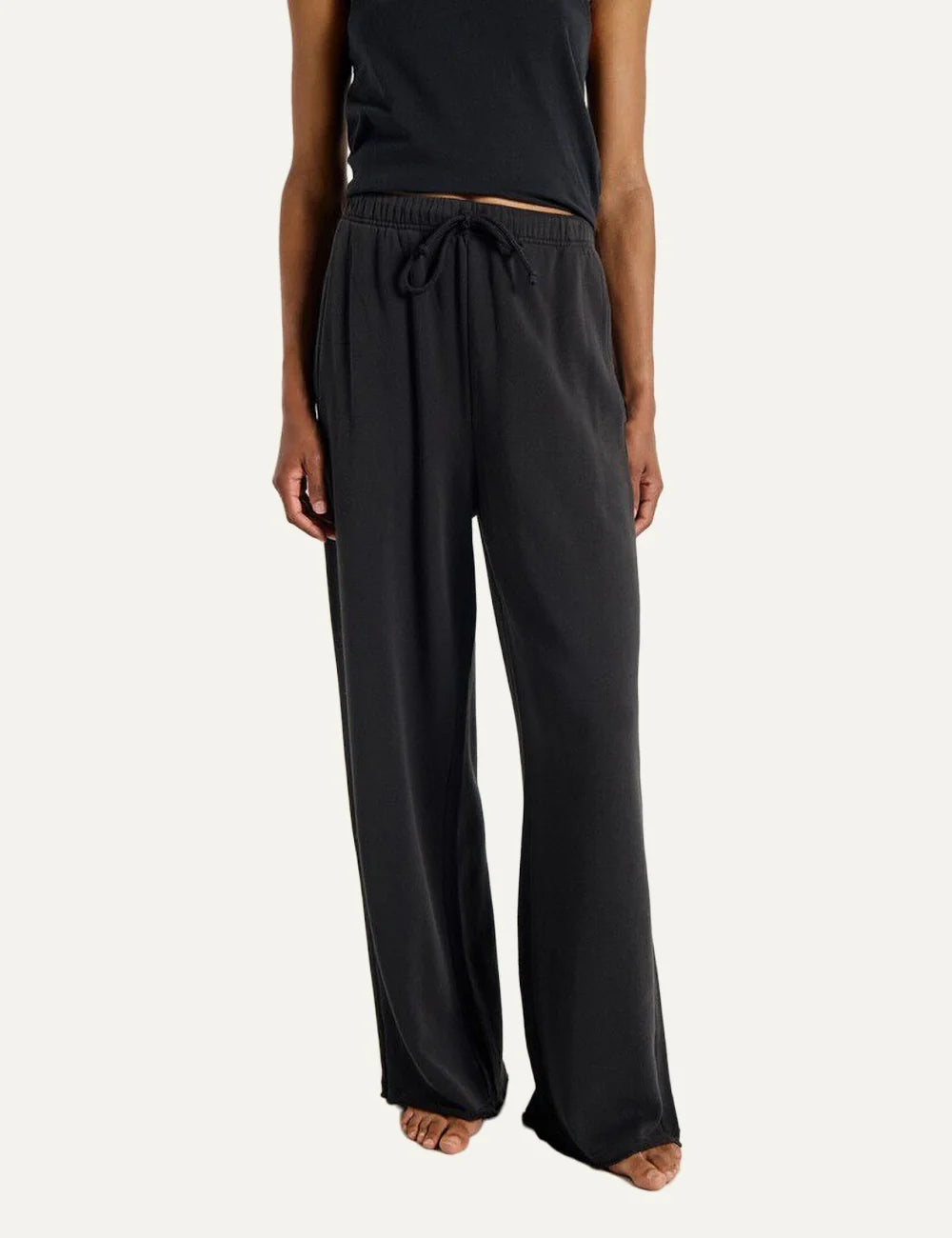 American Vintage women's dark charcoal cotton fleece jogger pants with drawstring waist model