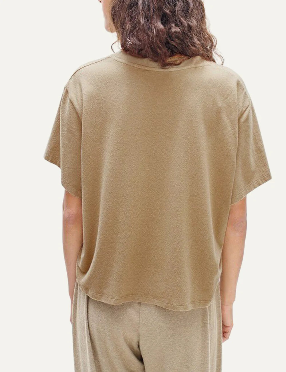American Vintage women's heather beige short sleeve T-shirt with soft peach-skin finish back