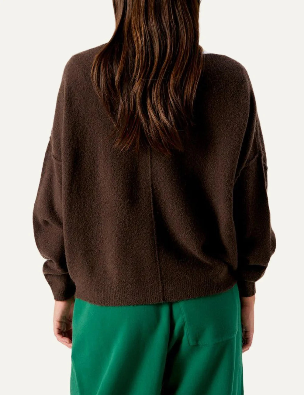  American Vintage women's heather brown fluffy knit sweater with boat neck back