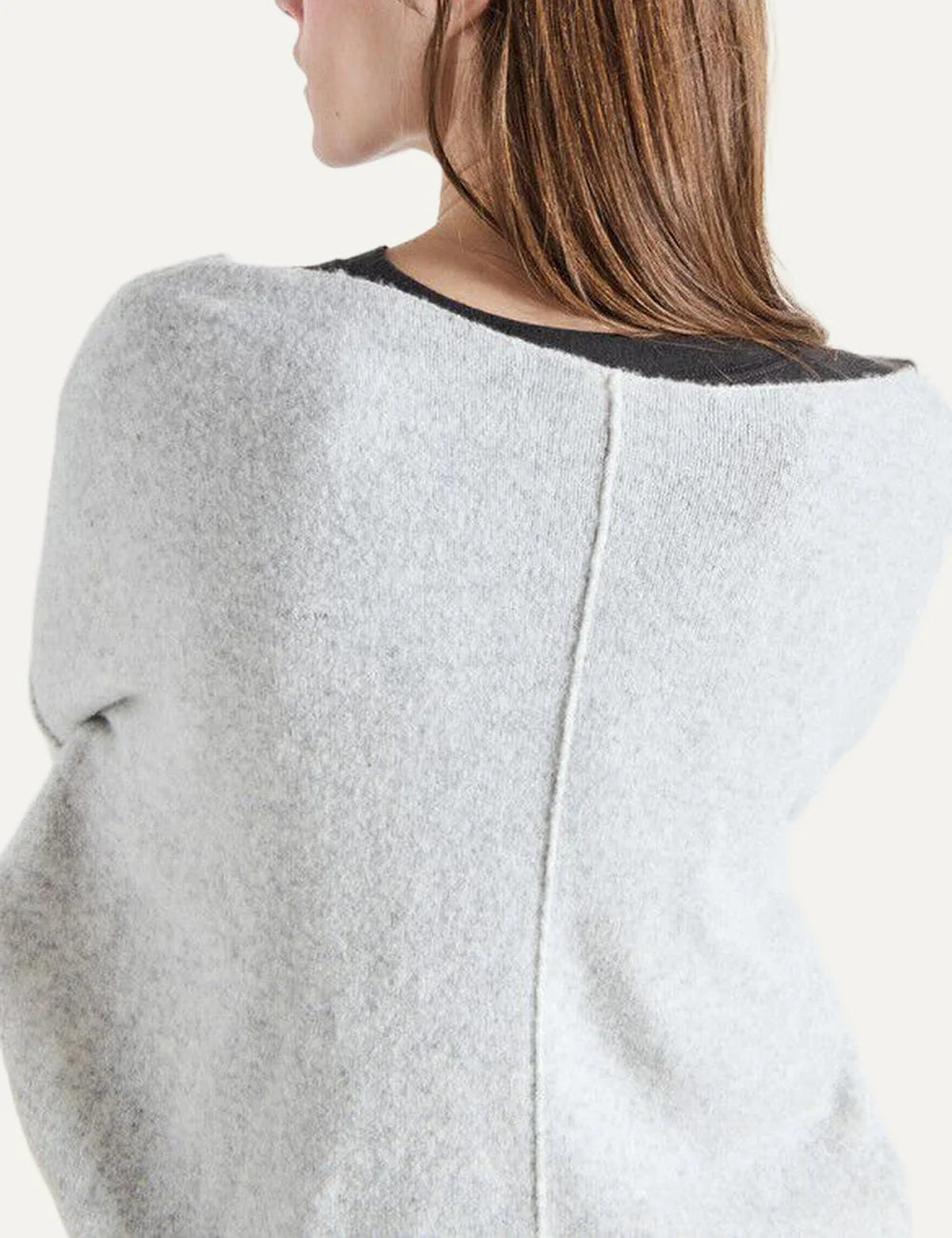 American Vintage women's light grey melange knit sweater with boat neck back