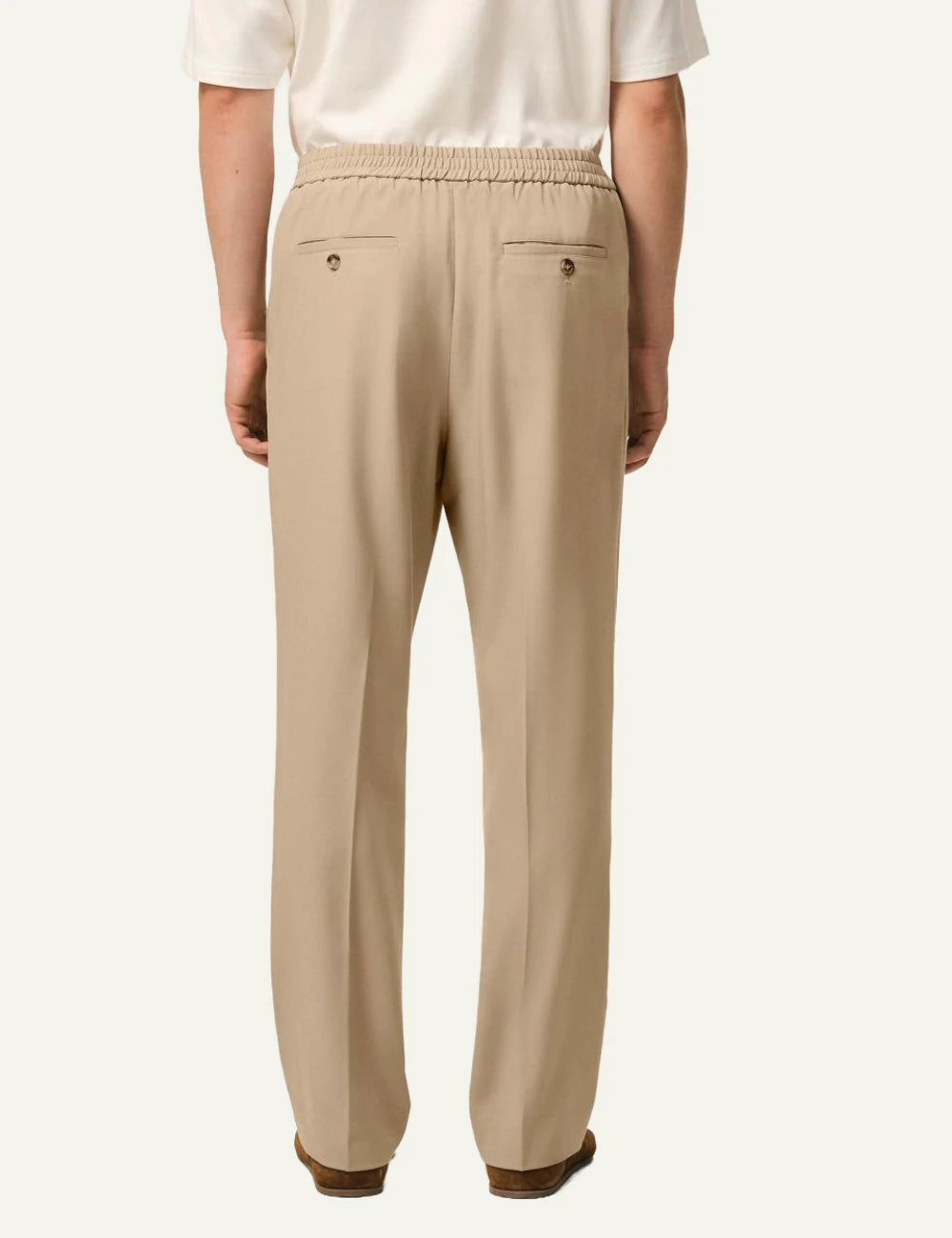 ami paris beige straight fit trousers elastic waist back view