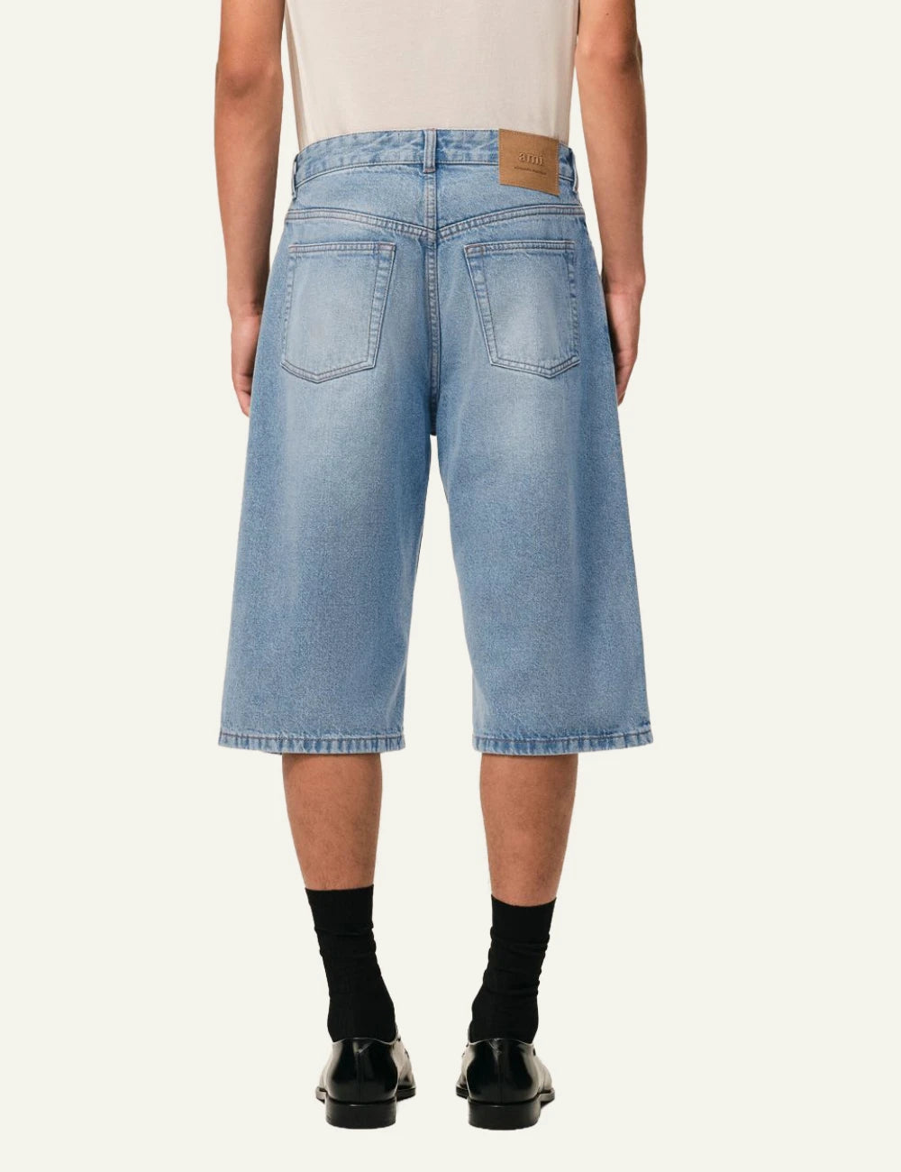 ami paris indigo denim bermuda shorts wide leg back view