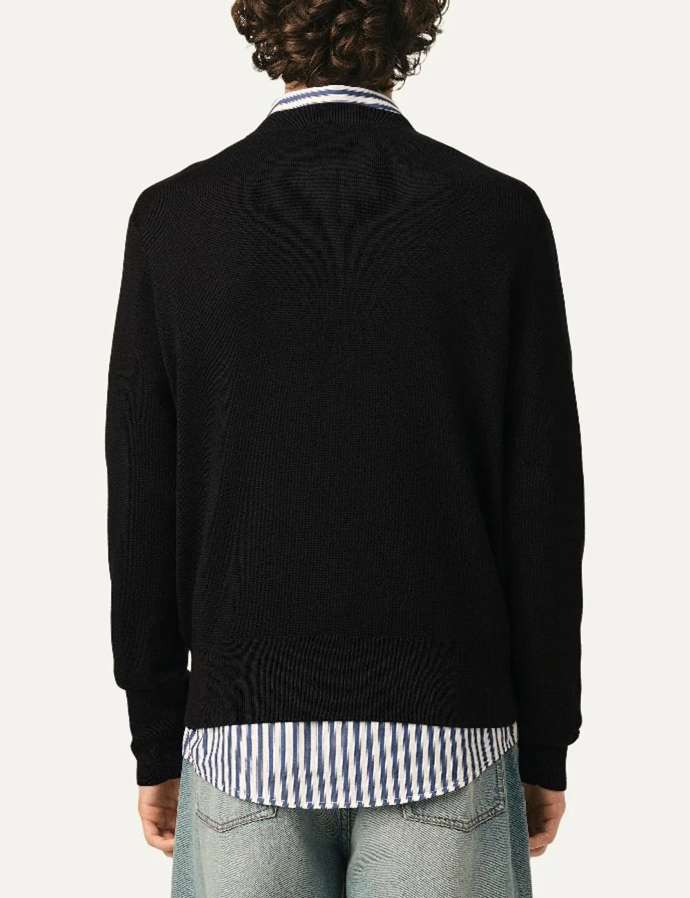 AMI Paris men black wool crewneck sweater with red Ami de Coeur embroidery back