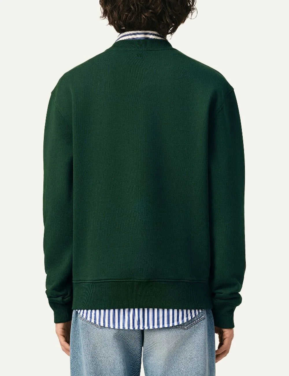 AMI Paris men green crewneck sweatshirt with contrasting Ami de Coeur chest embroidery back