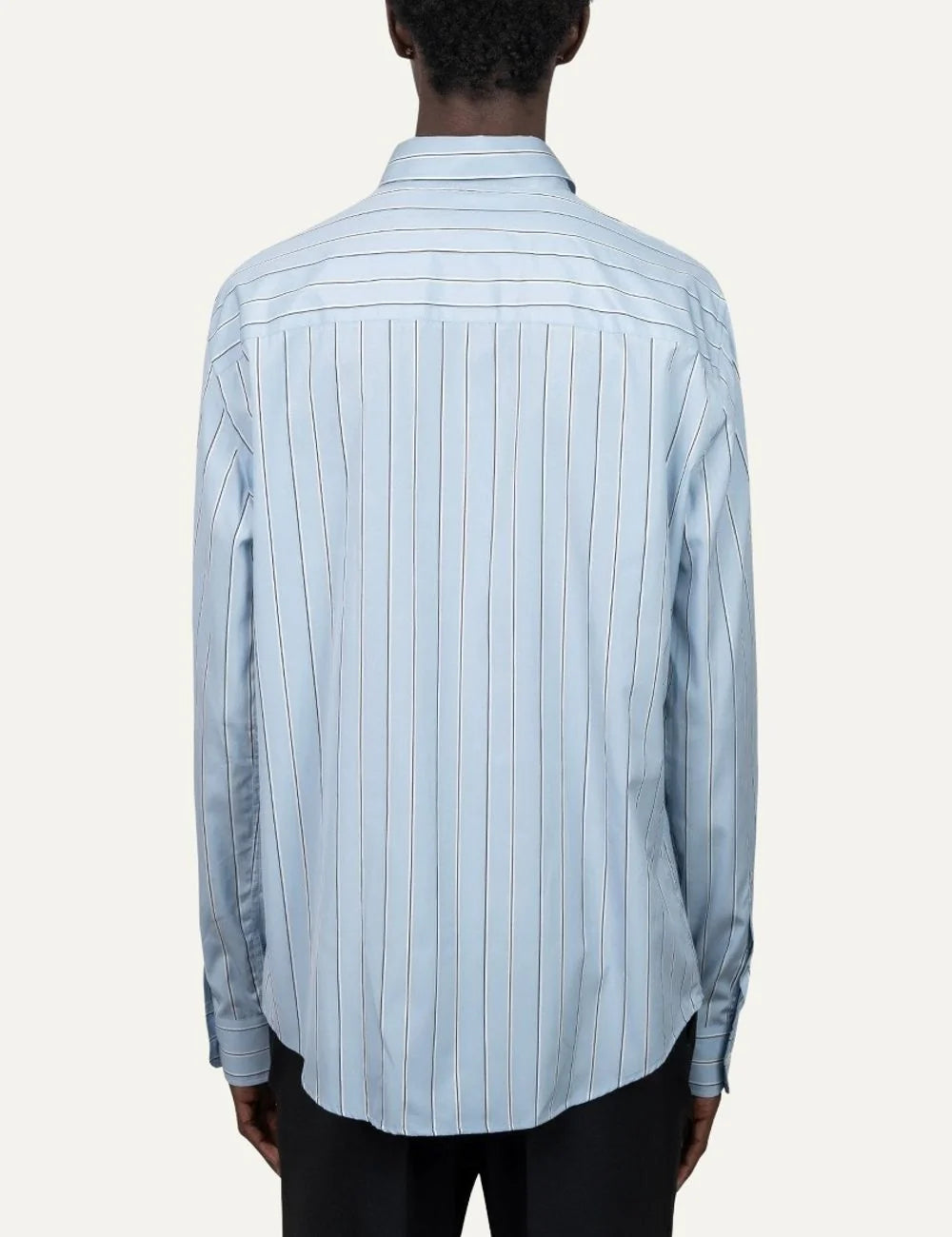 AMI Paris men Bleu Cachemire and ivory striped cotton Oxford shirt with Ami de Coeur embroidery back