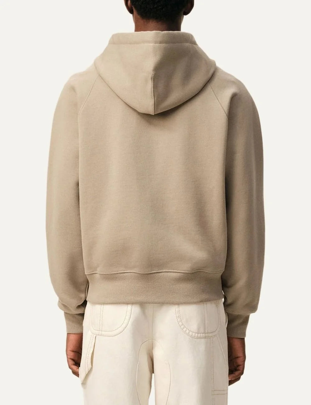 AMI Paris men beige zip-up hoodie with tonal Ami de Coeur logo and silver-tone hardware back