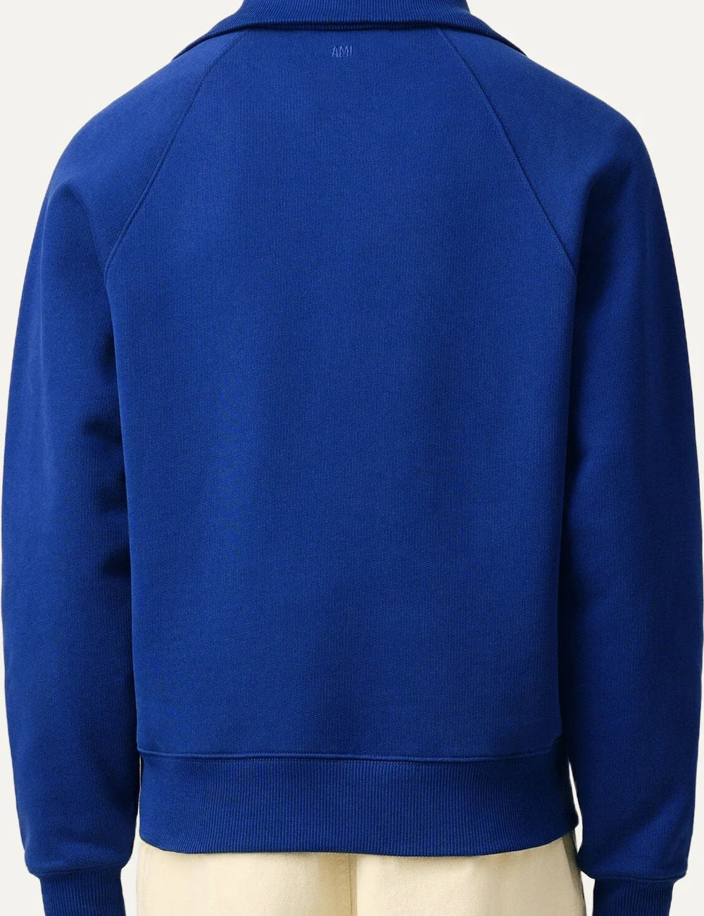 AMI Paris men blue organic cotton half-zip sweatshirt with Thank You For Being A Friend embroidery back