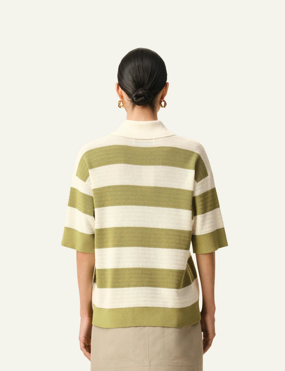 Ami Paris polo striped cream matcha ajoure knit short sleeve back