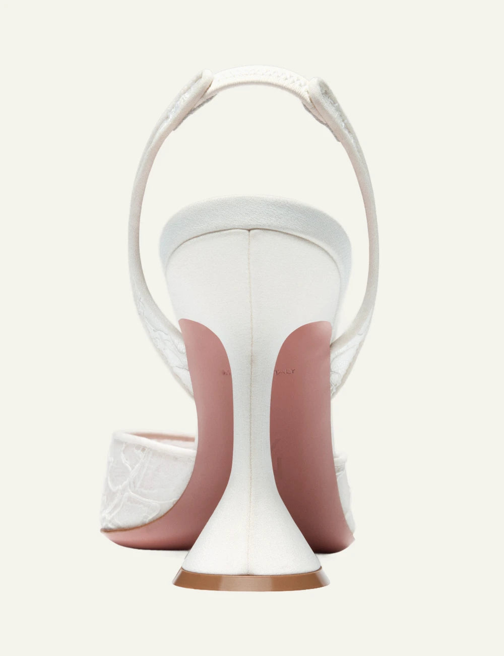 Amina Muaddi 12S357472HOL Holli Lace Sling 95 ivory lace pointed slingback heel back detail view