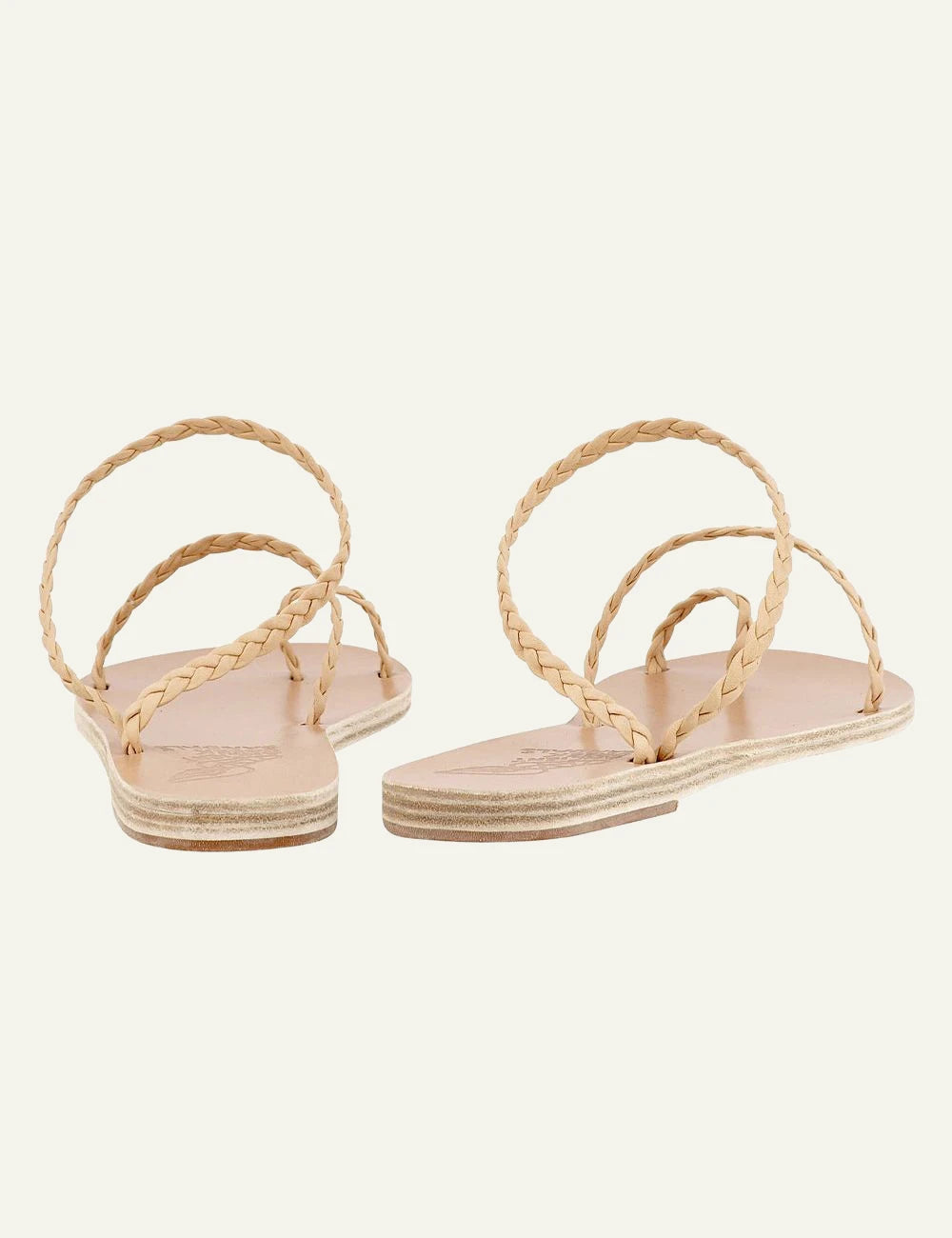 Ancient Greek Sandals Eleftheria natural braided leather sandals me toe ring back view