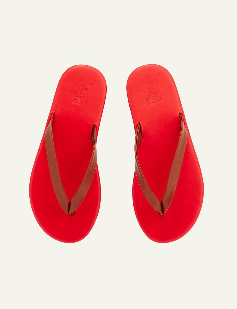 Ancient Greek Sandals Saionara cotto red thong sandal me leather strap top view