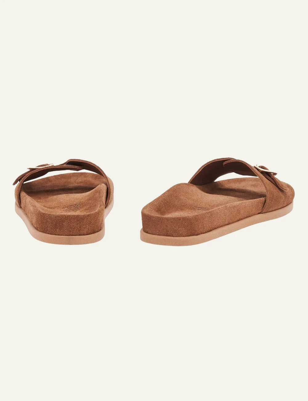 Ancient Greek Sandals Stoa rust suede slide me buckle strap back view