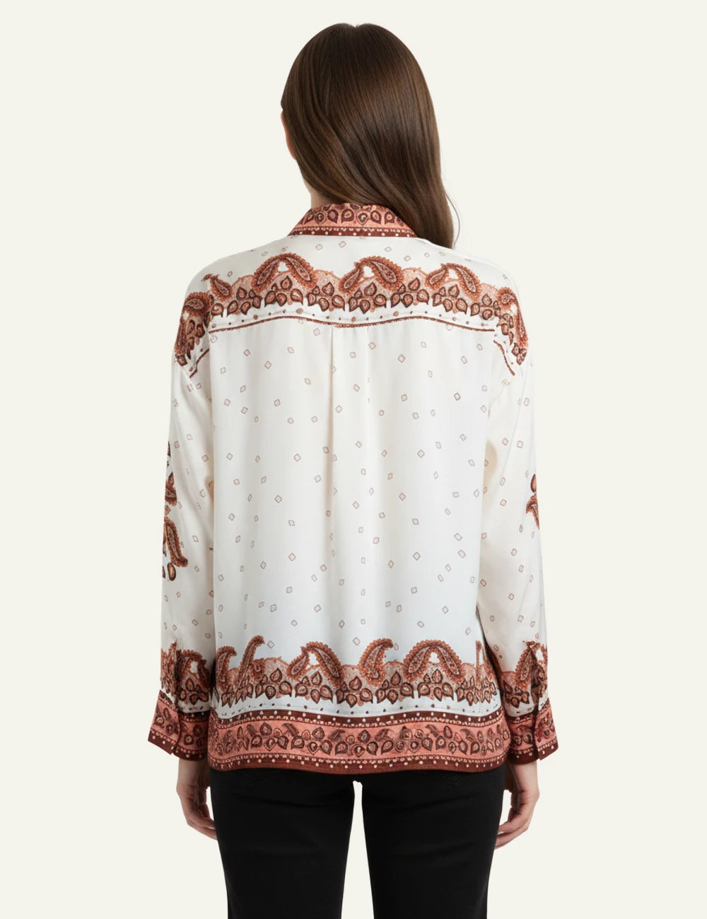 Anonyme Jackie shirt brick ethnic print viscose loose fit back view