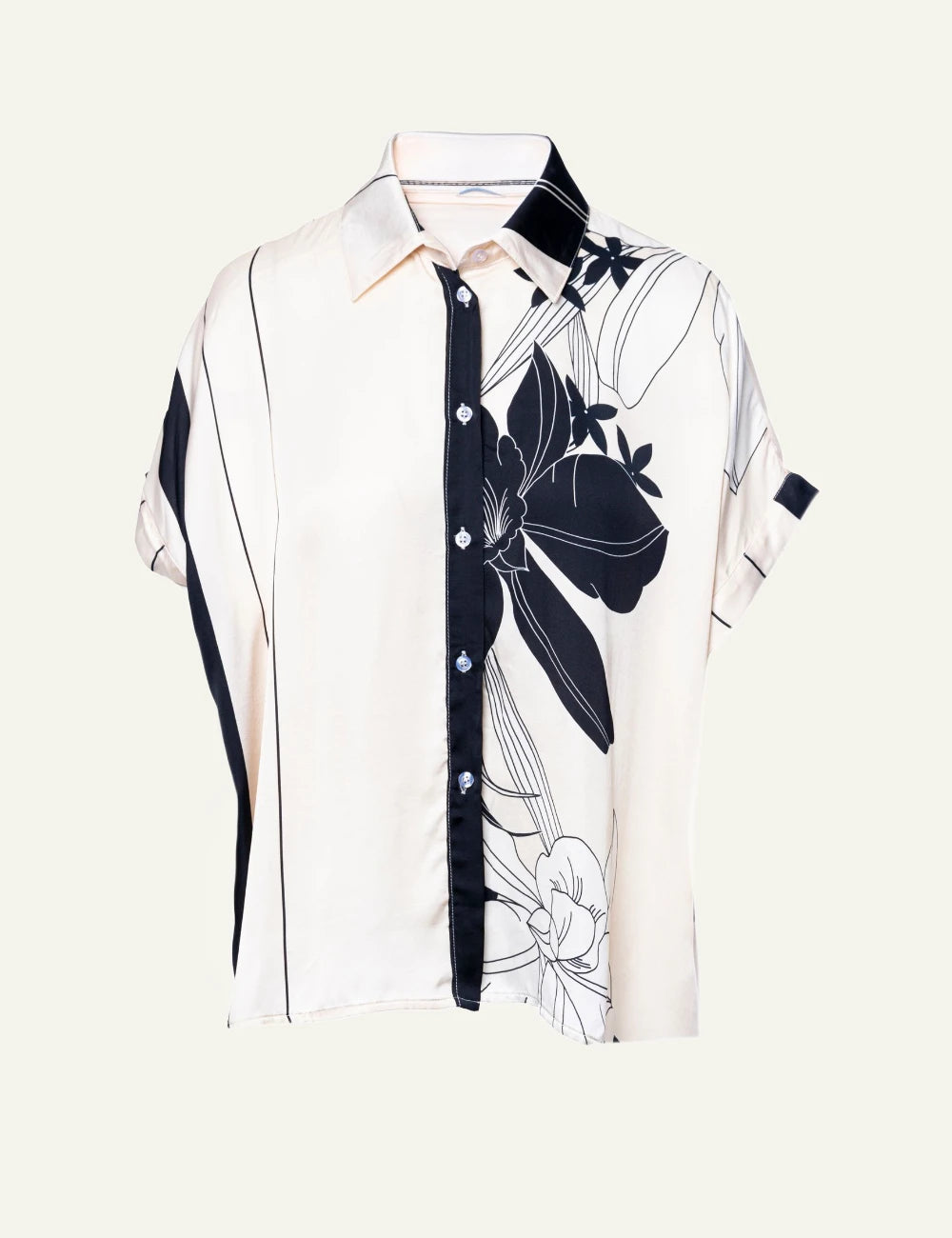 Anonyme patterned shirt beige black short sleeve floral print front flat view
