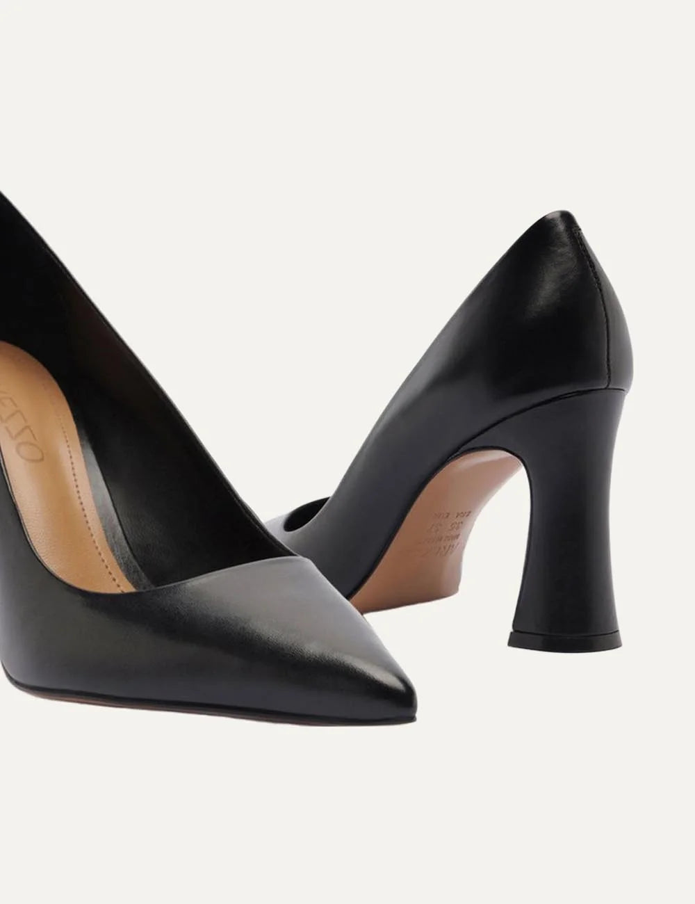 Arezzo Women’s Black Leather Flared Block-Heel Pumps pair details