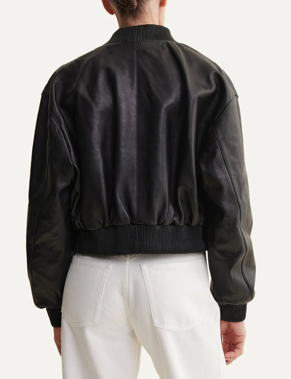 ARMA women's black sheep leather cropped bomber jacket back
