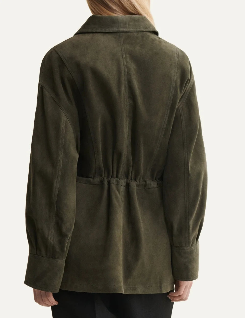 ARMA women's dark green lamb leather jacket with front pockets back