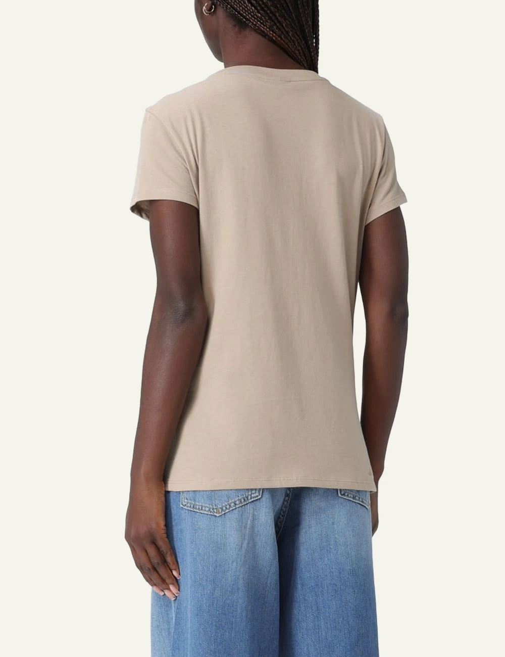 Armani Exchange beige logo t-shirt rhinestone logo front back view